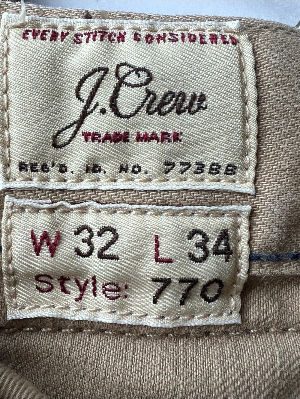 J. Crew Beige/Tan Straight-Leg Jeans style 770 32x34
